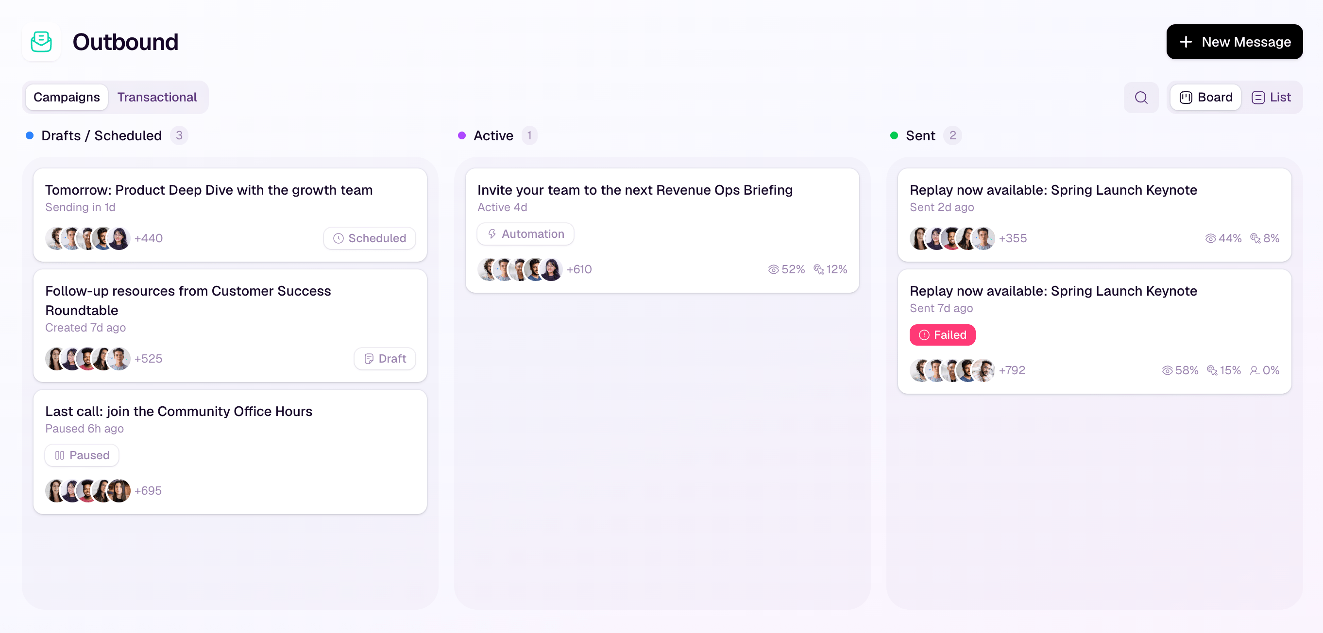 A follow-up workflow board for turning audience signals into post-webinar action